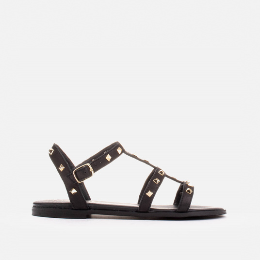 Leather flat sandals with gold studs